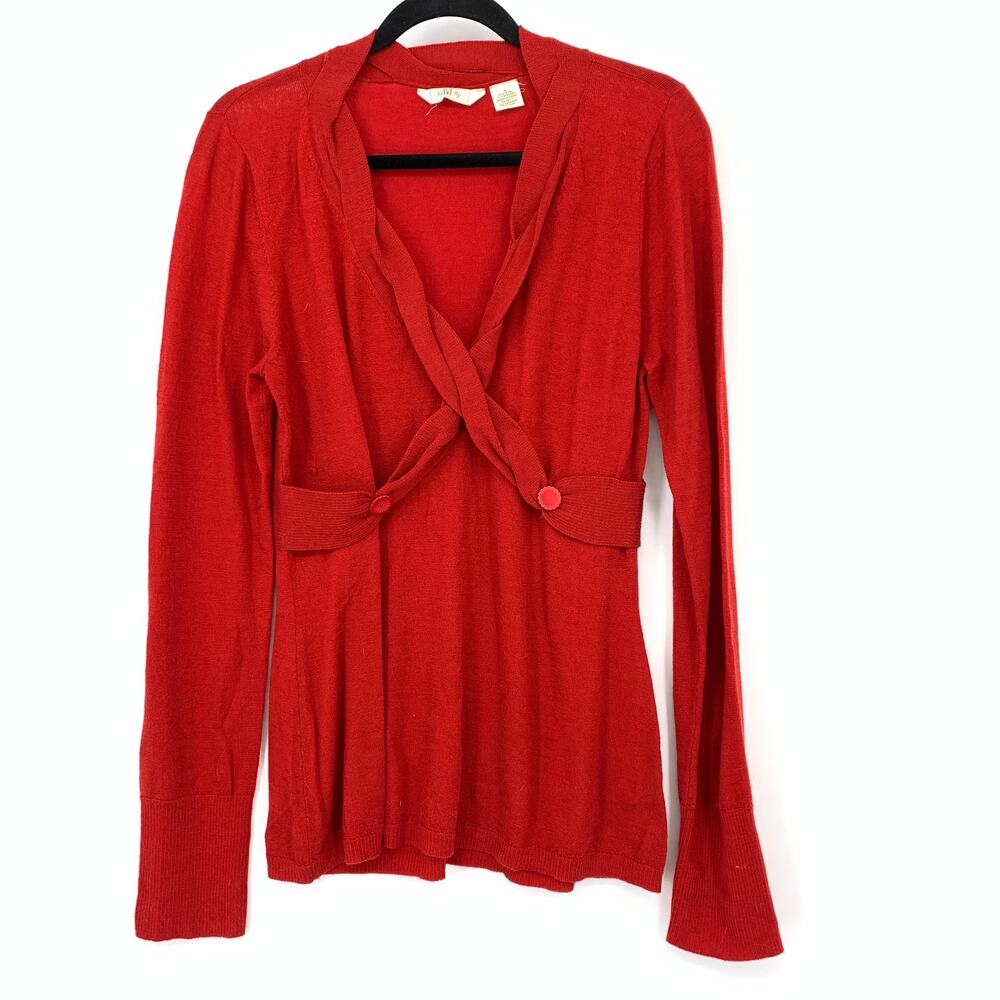 Lia Molly Women's Red Wool Blend Wrap Front Bell Sleeve Pullover Sweater Medium